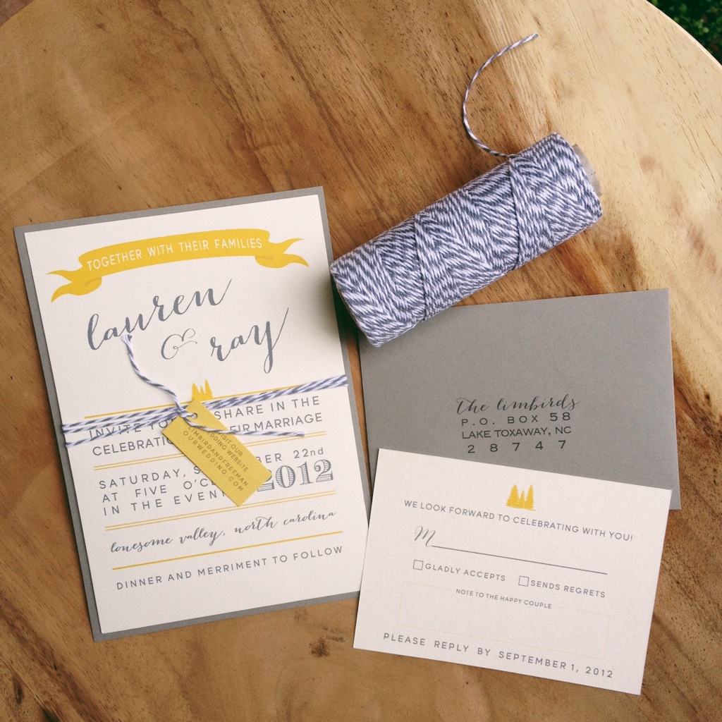grey and yellow wedding invitation
