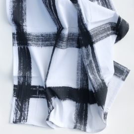 Black and White Painted Grid Cotton Tea Towel